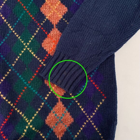 VTG Arrow Sweater 2XL Blue Pink Argyle Chunky Knit VNeck Grandpa Golf Preppy 90s - Picture 5 of 7